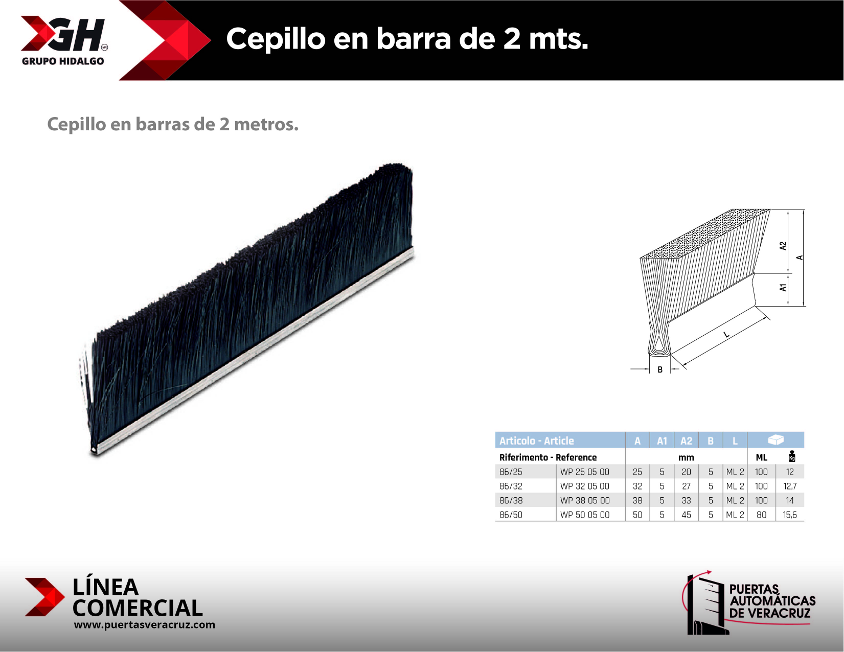 Cepillo en barra de 2mts.