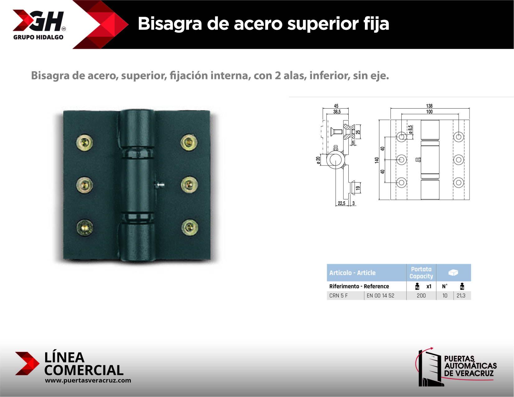 Bisagra de acero superior fija