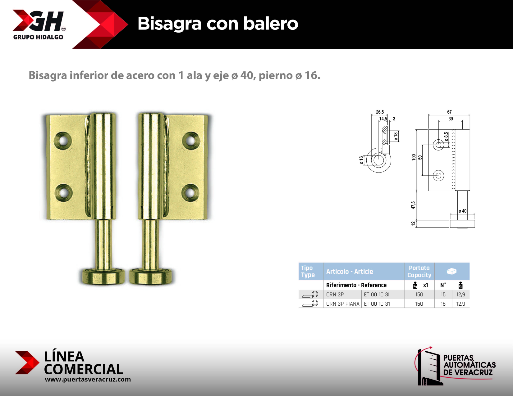Bisagra con balero