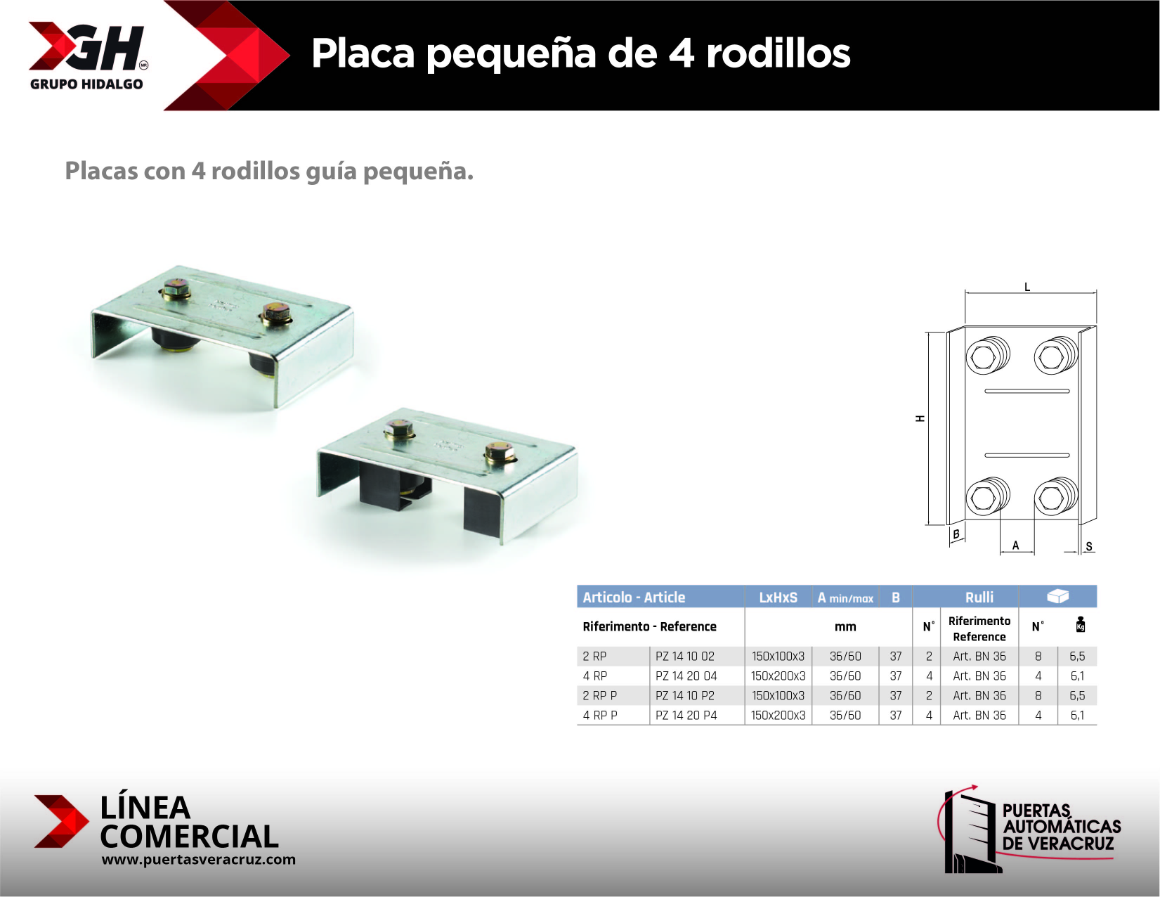 Placa pequeña de 4 rodillos